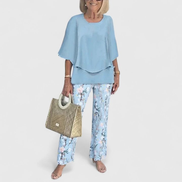 Sabella | Crew Neck Top & Printed Pants Set