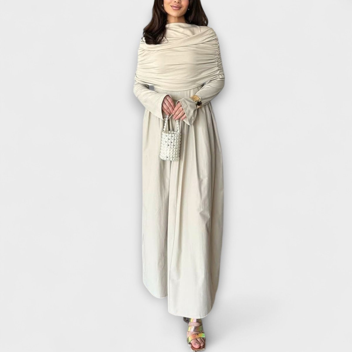 Pleated long sleeve maxi dress, view 4