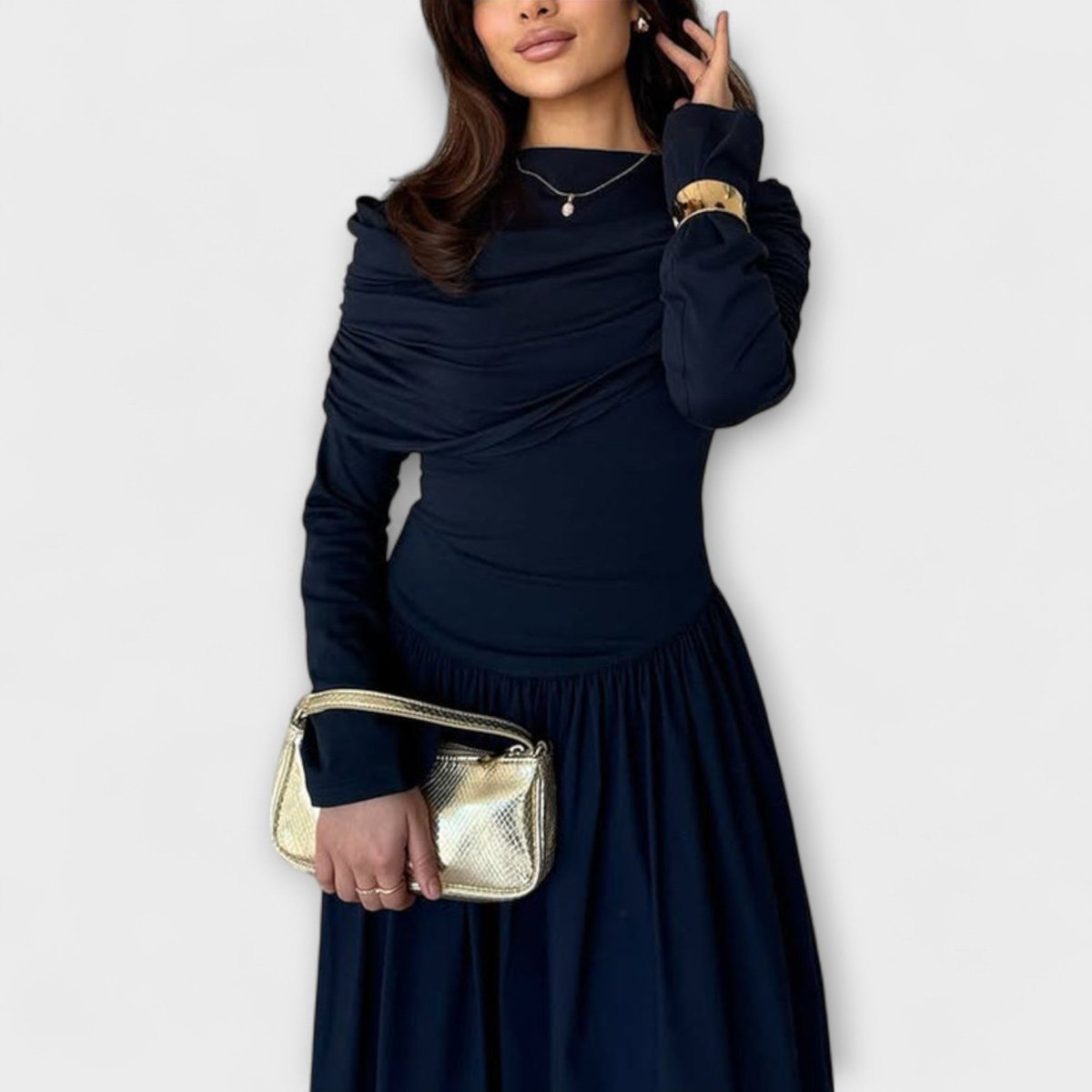 Pleated long sleeve maxi dress, view 6