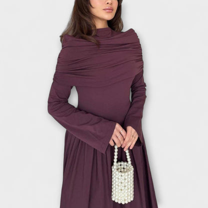 Pleated long sleeve maxi dress, view 7