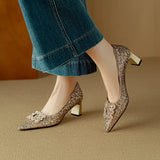 Ursula metallic mid heel pumps, front view