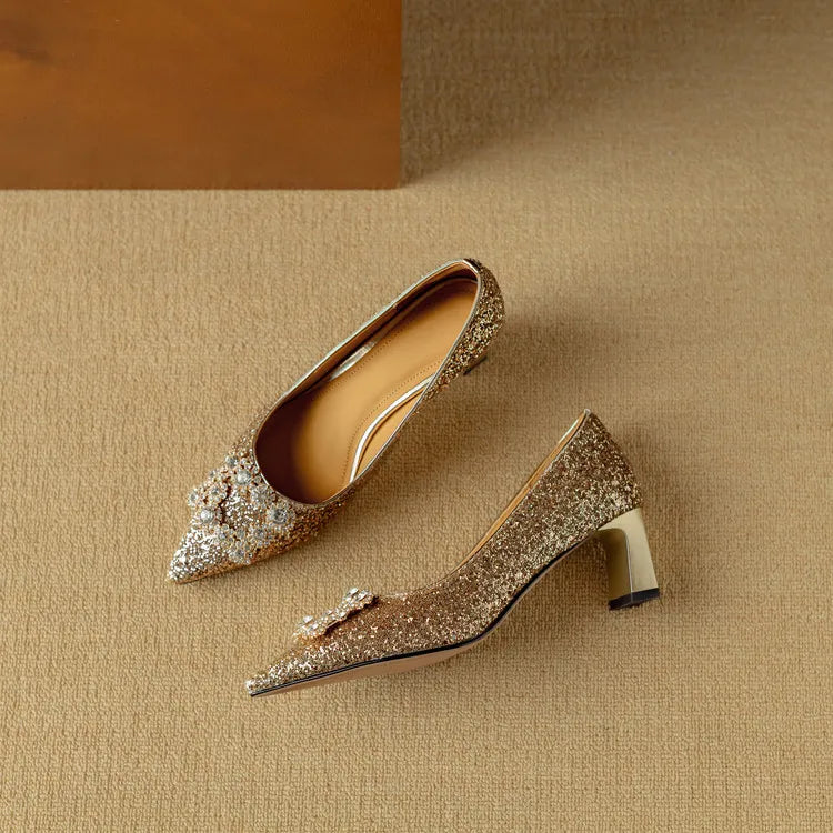 Metallic mid heel pumps, view 6