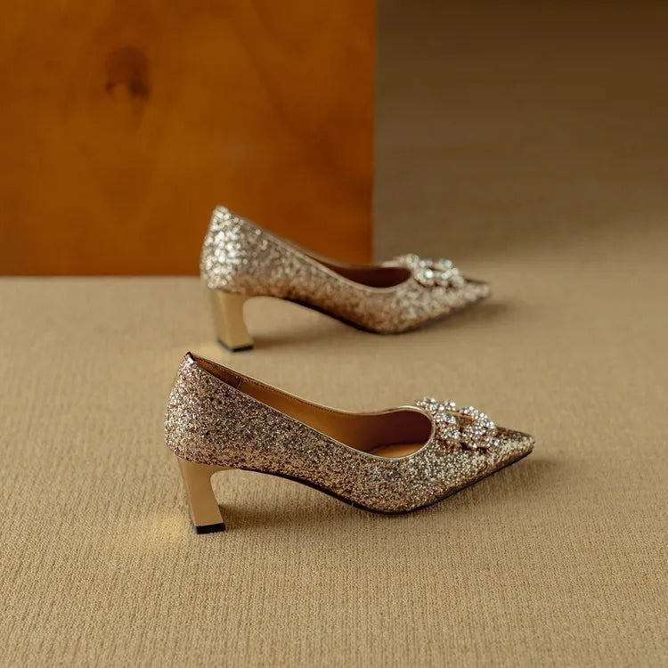 Metallic mid heel pumps, view 7