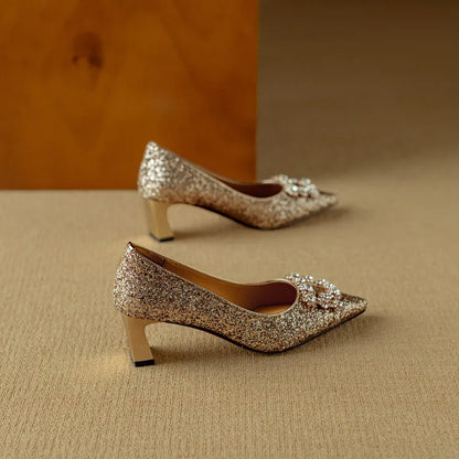 Metallic mid heel pumps, view 7