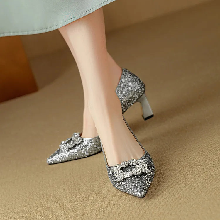 Metallic mid heel pumps, view 9
