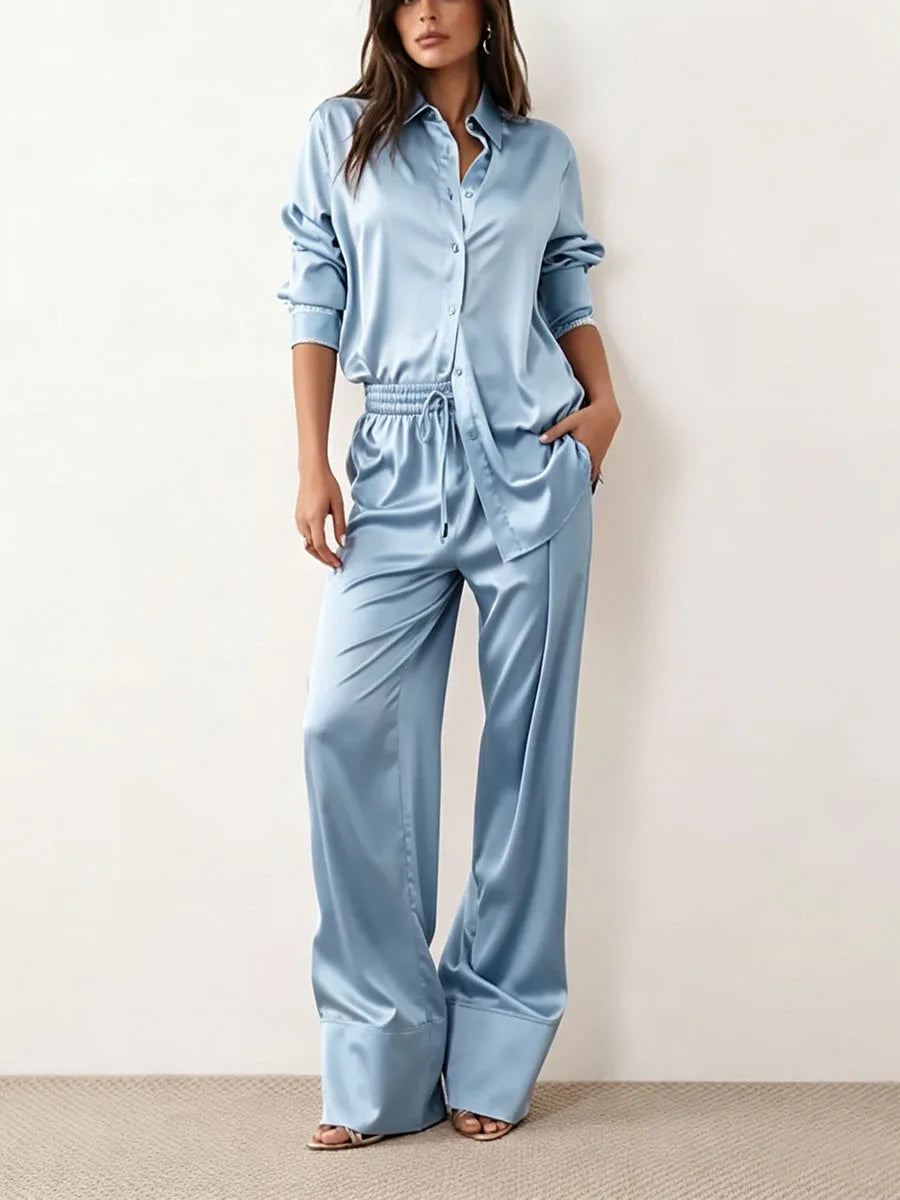 Button-up lounge set in sky blue