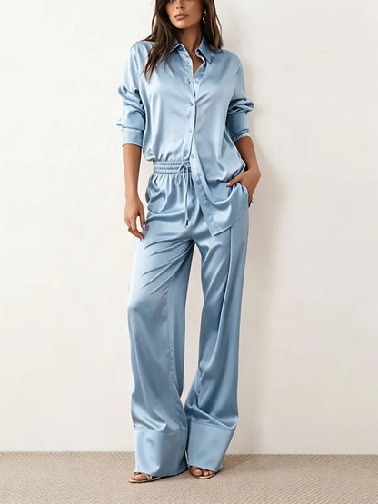 Button-up lounge set in sky blue