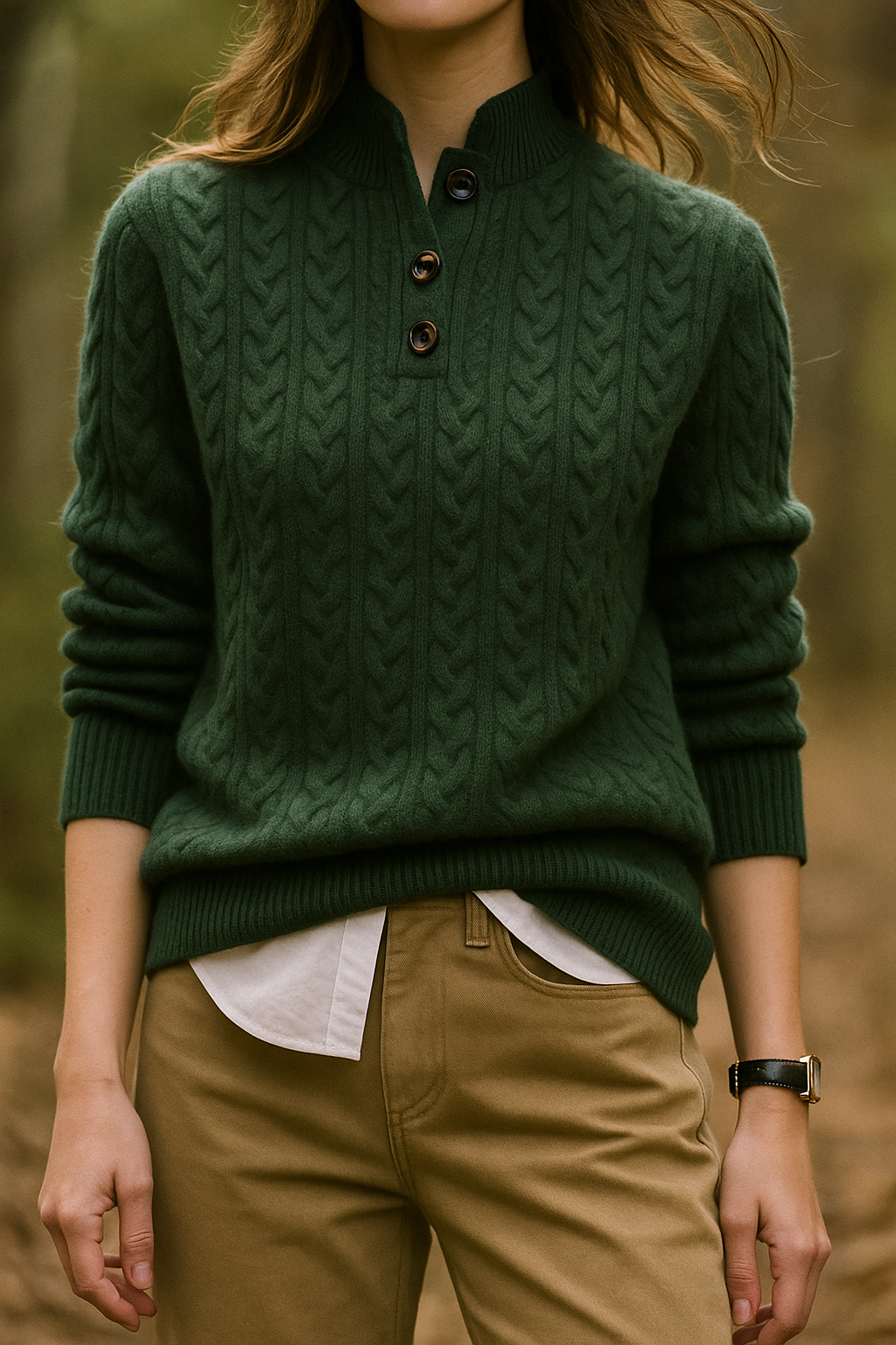Women's Ylva diamond cable knit sweater in Olive