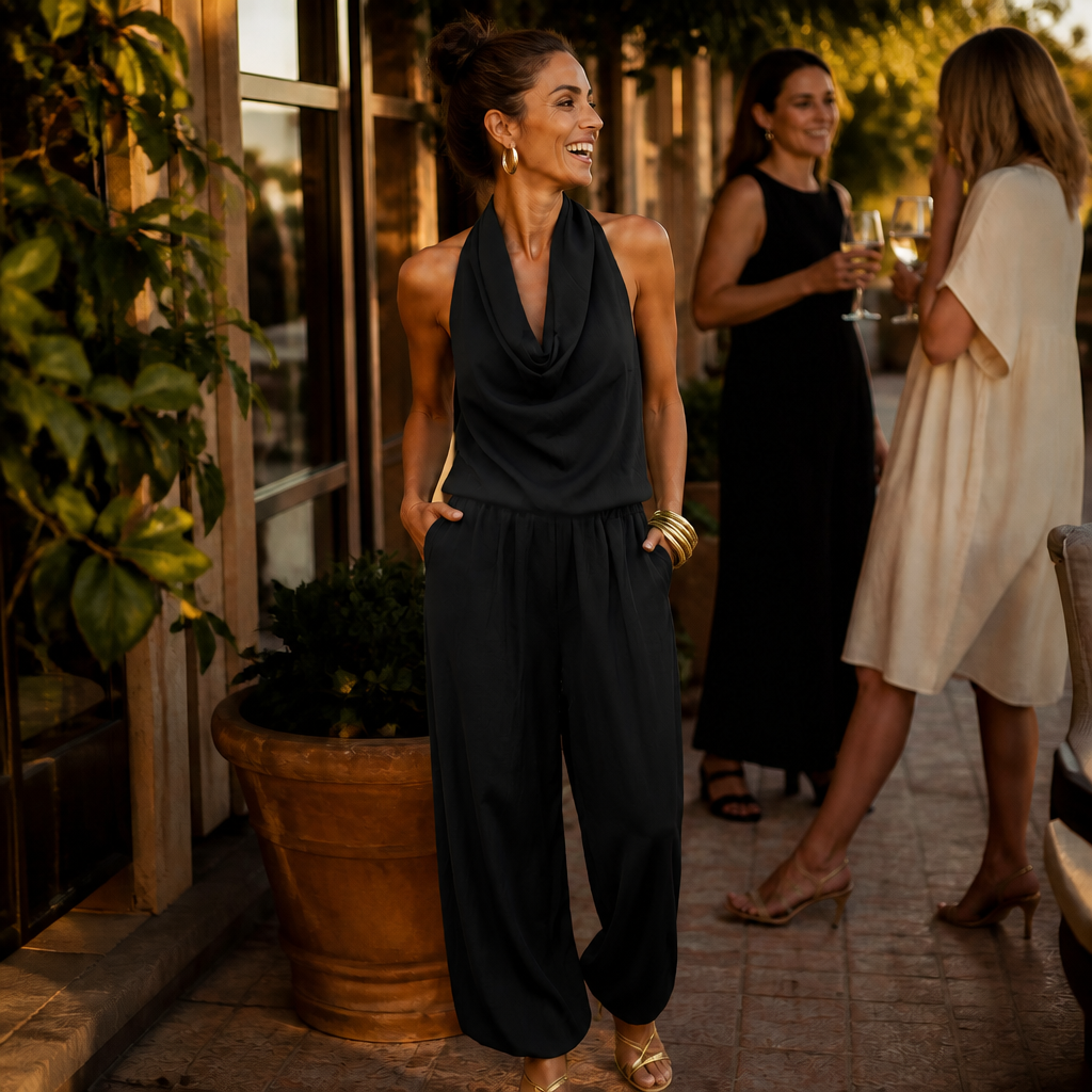 Draped halter jumpsuit, view 3
