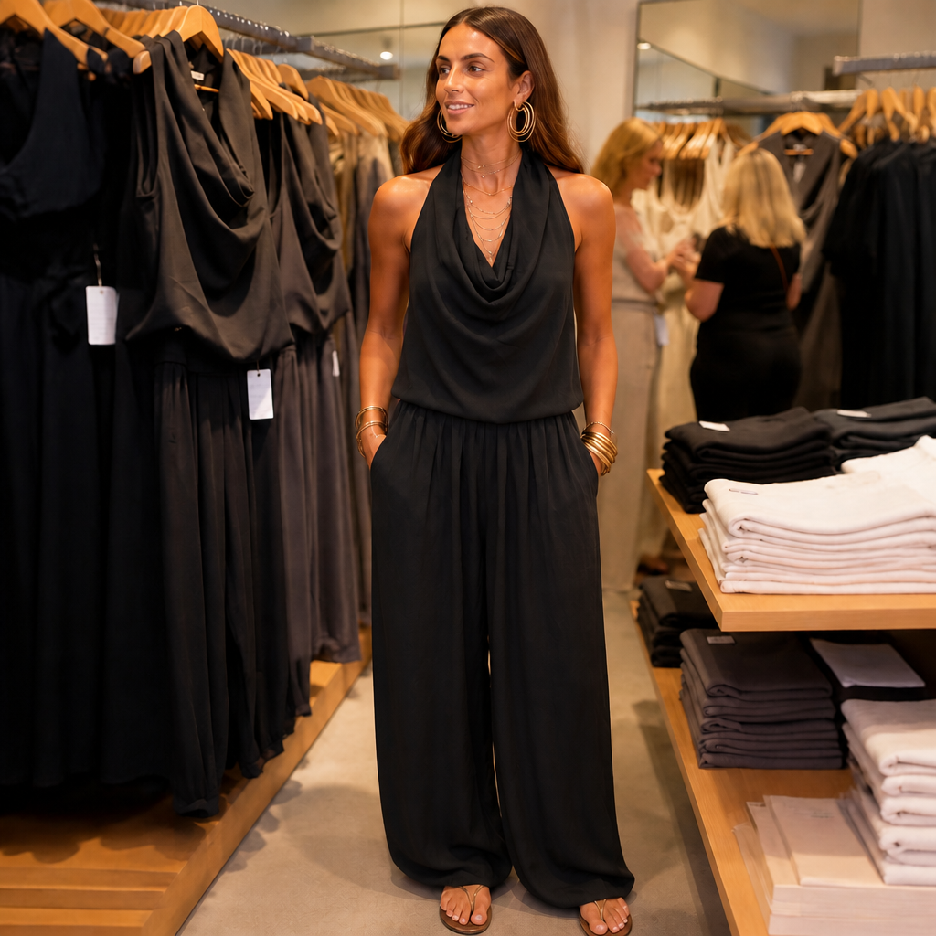 Draped halter jumpsuit, view 4